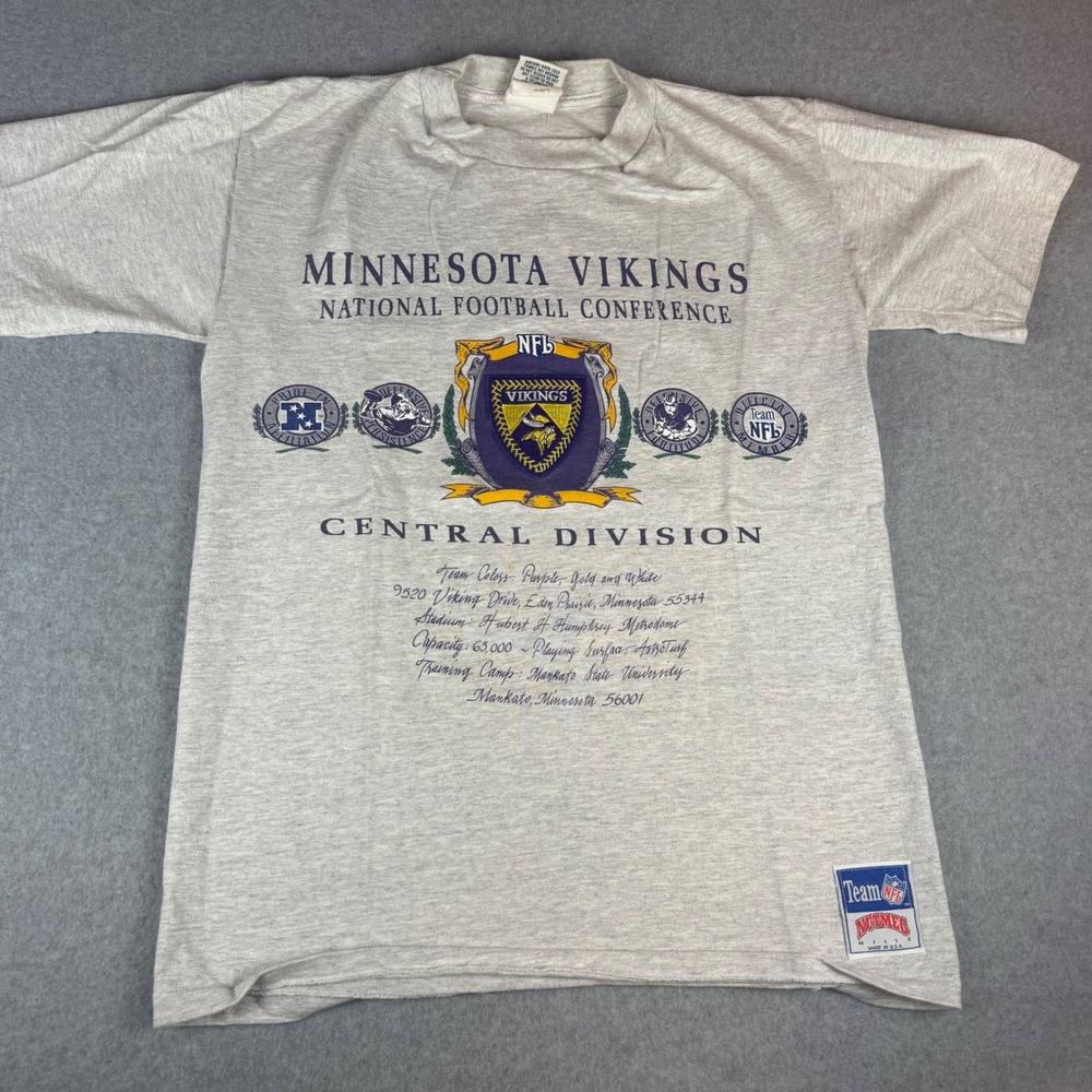 Vintage Nutmeg Minnesota Vikings T Shirt Men M Gray NFC Central Single Stitch